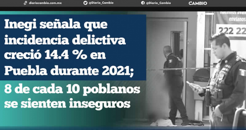 Puebla fue el tercer estado con más delitos cometidos durante 2021: Inegi