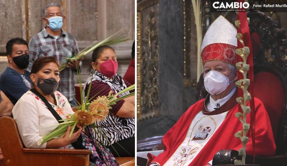 Víctor Sánchez inicia las celebraciones de Semana Santa con la bendición de palmas en la Catedral de Puebla (VIDEO y FOTOS)