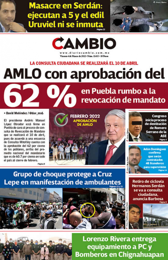 AMLO con aprobación del 62 % en Puebla rumbo a la revocación de mandato