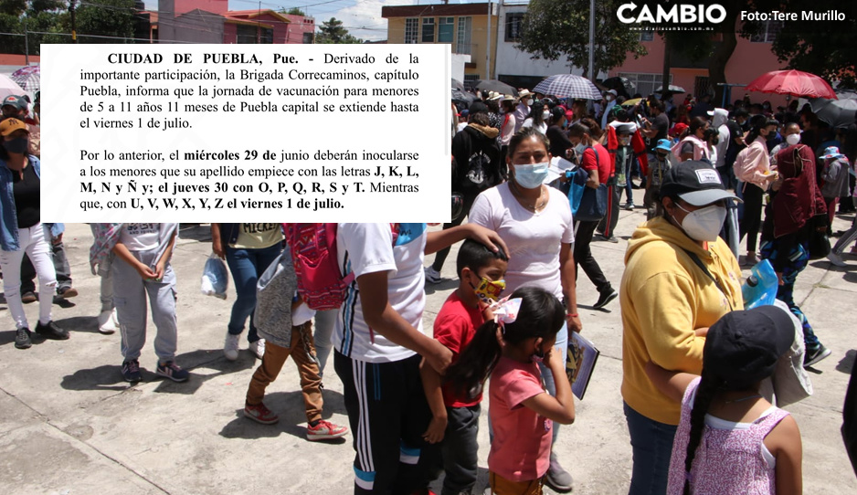 Amplían hasta el viernes jornada de vacunación en Puebla para niños de 5 a 11 años