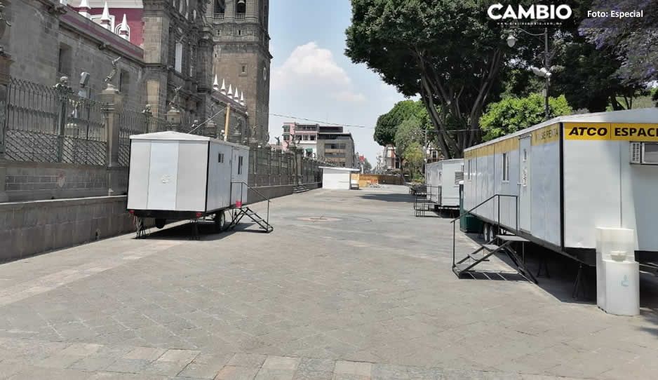 Suspenden la remodelación del zócalo tras la visita del gobierno estatal y la falta de permisos (FOTOS)