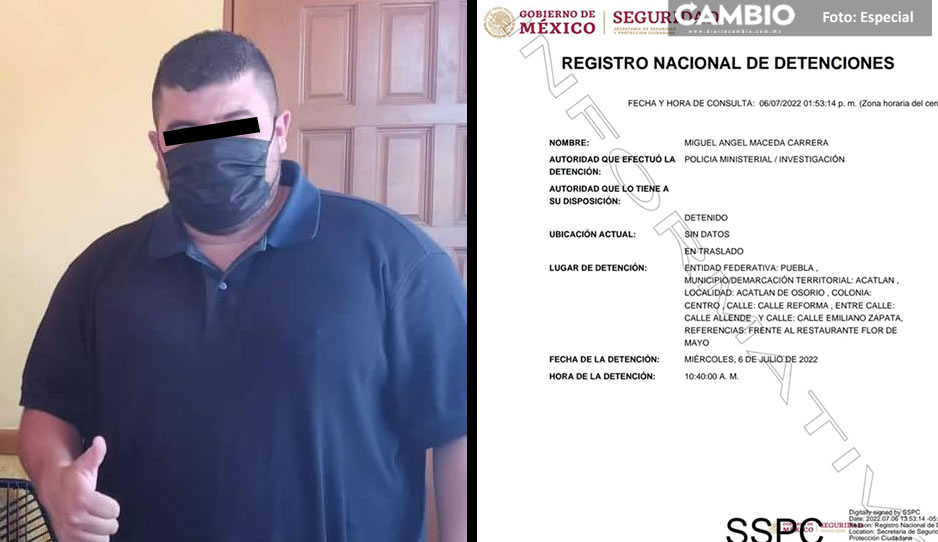¡Cae otro alcalde! Detienen a Miguel Maceda, edil de Piaxtla en la colonia Centro de Acatlán de Osorio