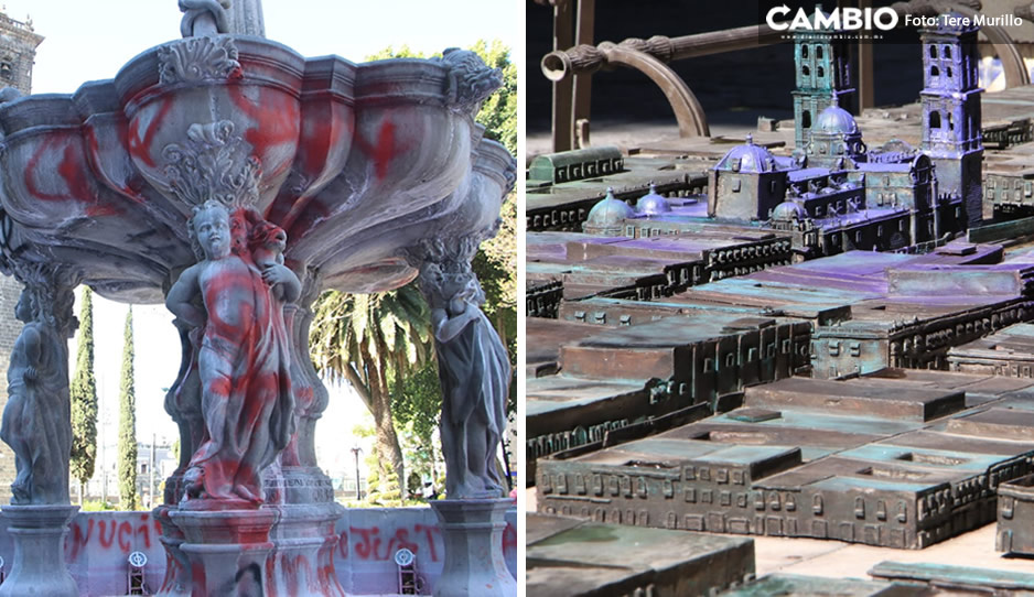 FOTOS: Así lucen la Fuente y la maqueta del Zócalo, tras destrozos de feministas