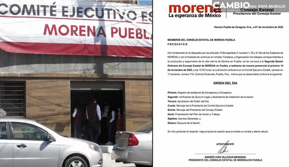 Consejo Estatal de Morena Puebla realizará sesión, pero sólo convoca a los barbosistas