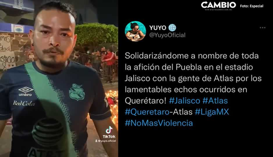 Yuyo, aficionado del Puebla enciende veladora en el estadio Jalisco por lesionados en Querétaro