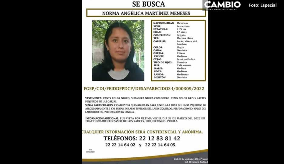 ¡Ayúdala a regresar a casa! Norma Angélica Martínez de 17 años desapareció en Huejotzingo