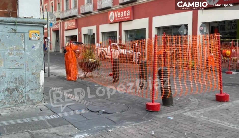 Regresa la bolardiza de Claudia en la 5 poniente y 5 norte del Centro Histórico