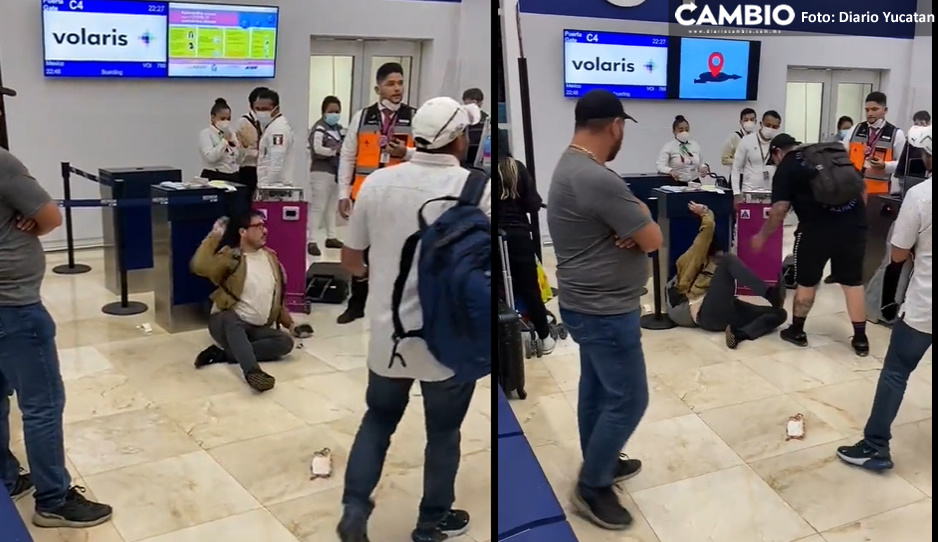 Pasajero se pone mala copa en el aeropuerto de Mérida y le dan su paliza (VIDEO)