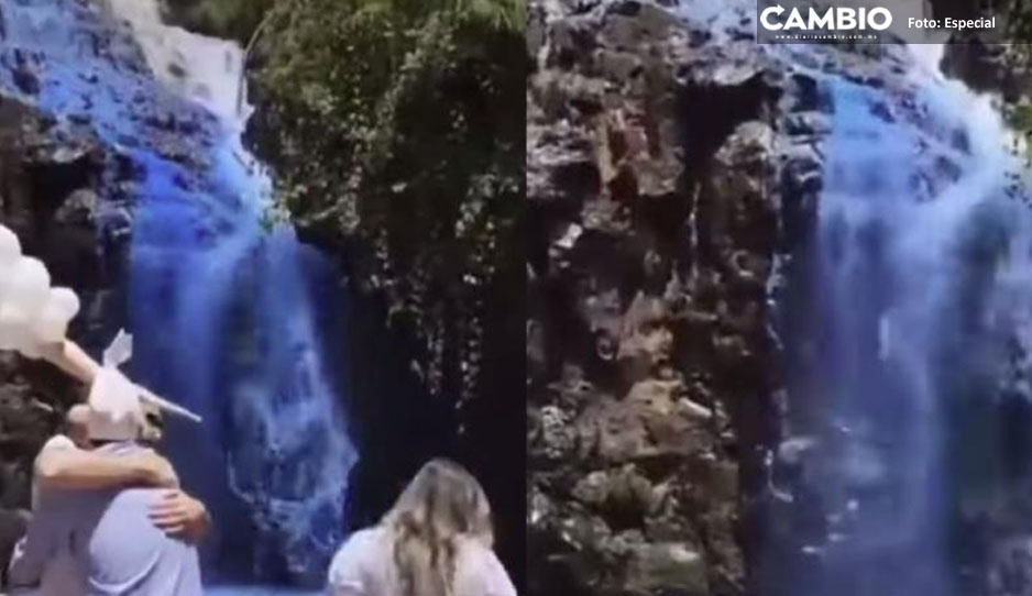 VIDEO: Pareja contamina cascada para revelar el sexo de su bebé