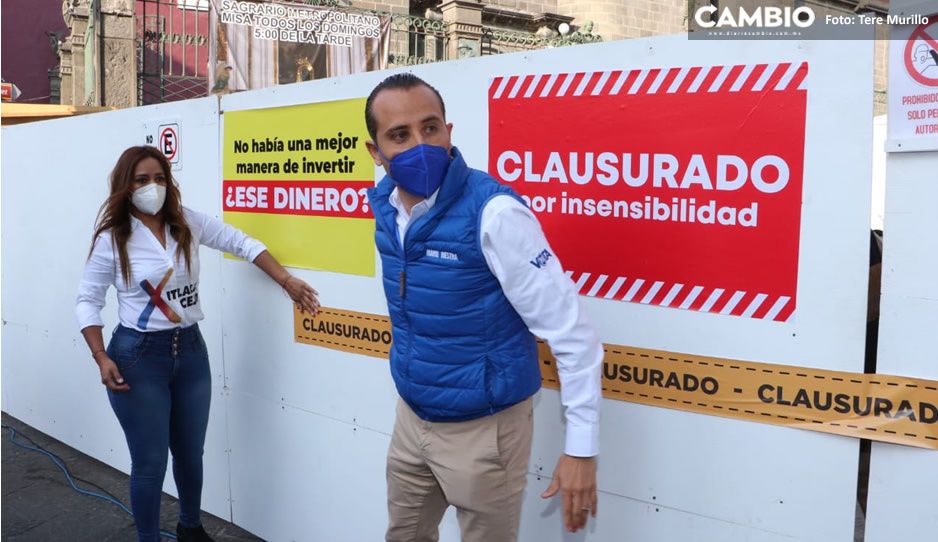 Clausuran candidatos del PRIANRD obras de Claudia en el zócalo de Puebla
