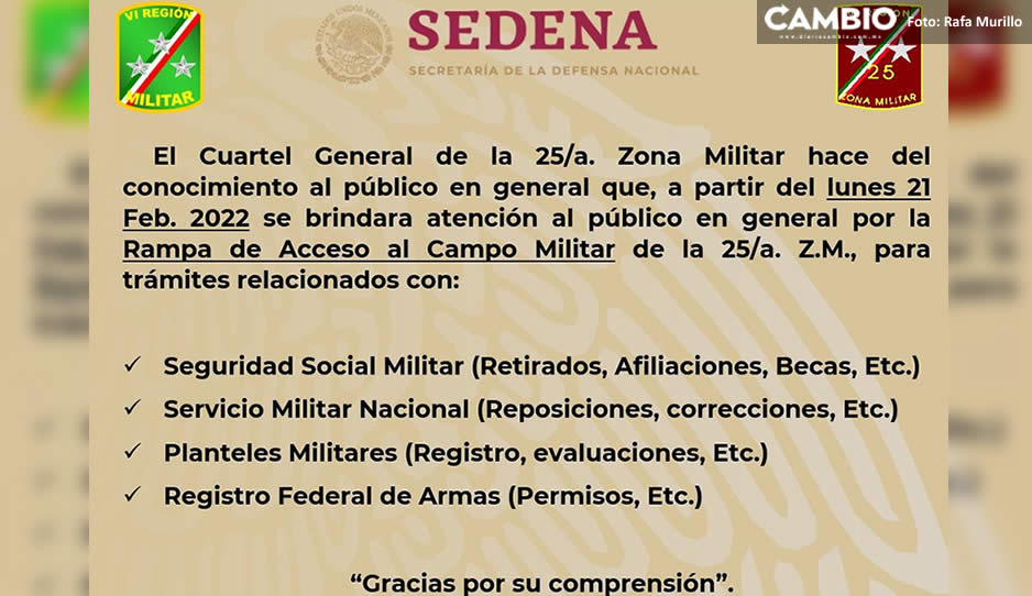 A partir de hoy se podrán realizar Registro Federal de Armas en la Zona Militar