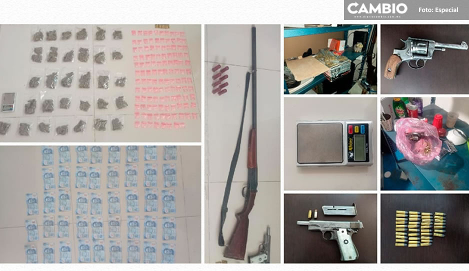 Aseguran armas, básculas grameras y drogas durante cateo en Tlacotepec