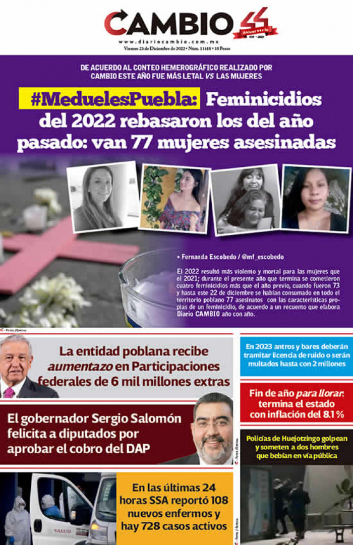#MeduelesPuebla: Feminicidios del 2022 rebasaron los del año pasado: van 77 mujeres asesinadas