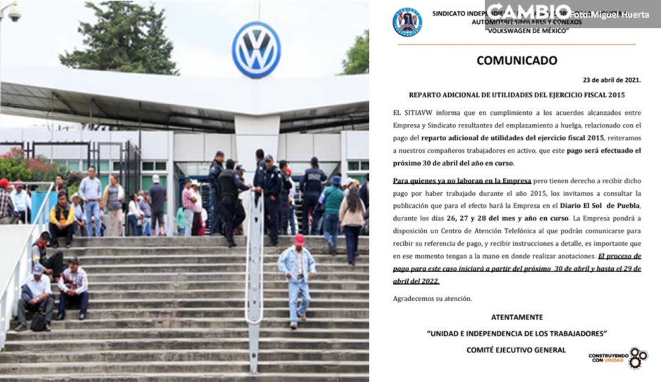 Volkswagen pagará utilidades de 2015; Sindicato suspende aplazamiento a huelga