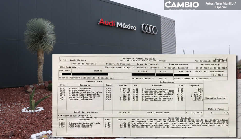 Trabajador de Audi fue por su finiquito y terminó debiendo mil 839 pesos a la empresa