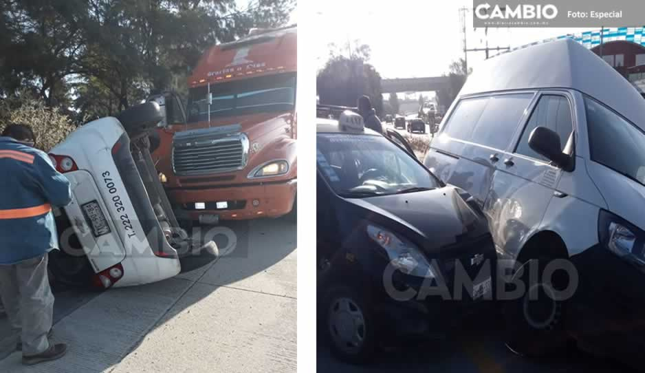 Dos accidentes desquician la México-Puebla; tráiler provoca volcadura de auto
