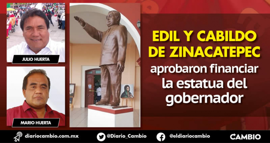 Edil de Zinacatepec y Julio Huerta, detrás de la estatua de Barbosa (FOTOS Y VIDEO)
