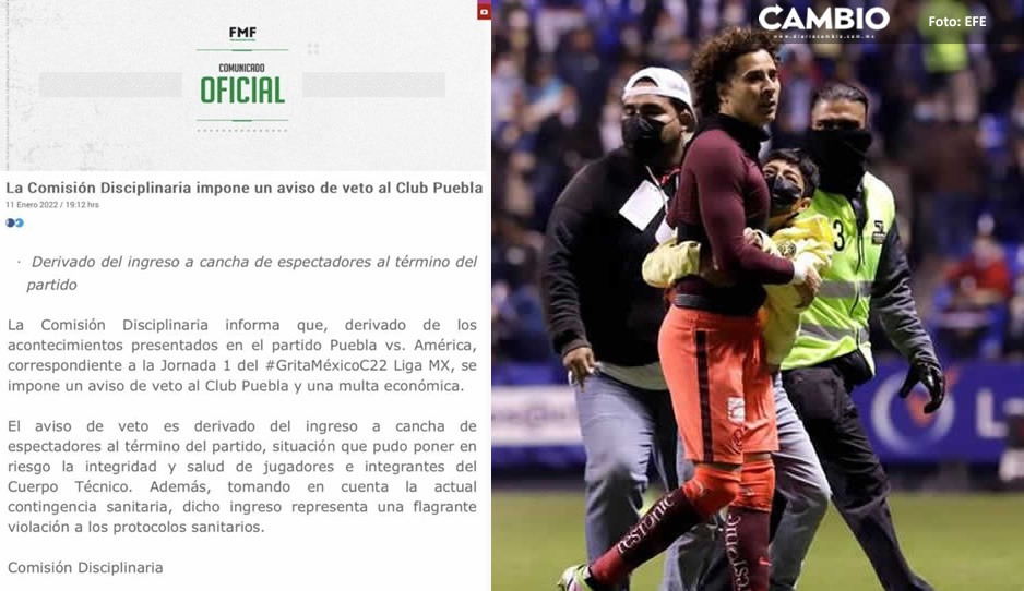 Estadio Cuauht&eacute;moc recibe aviso de veto y multota econ&oacute;mica tras invasi&oacute;n de cancha por culpa de Ochoa