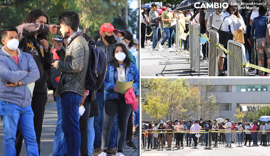 Con filas de hasta tres horas, chaviza vive un calvario para recibir segunda dosis vs Covid en Puebla