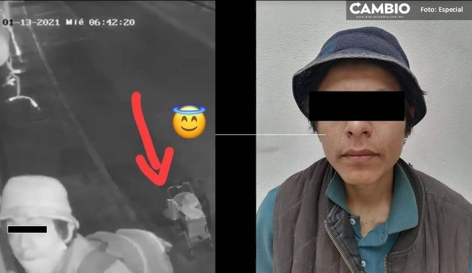 Captan a ladrón de cámaras en Atlixco; anda con carreola para fingir que tiene un bebé