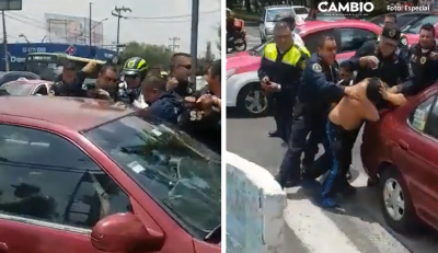 ¡Se dieron con todo! Policías se agarran a golpes vs vecinos tras revisión de motocicletas (VIDEO)