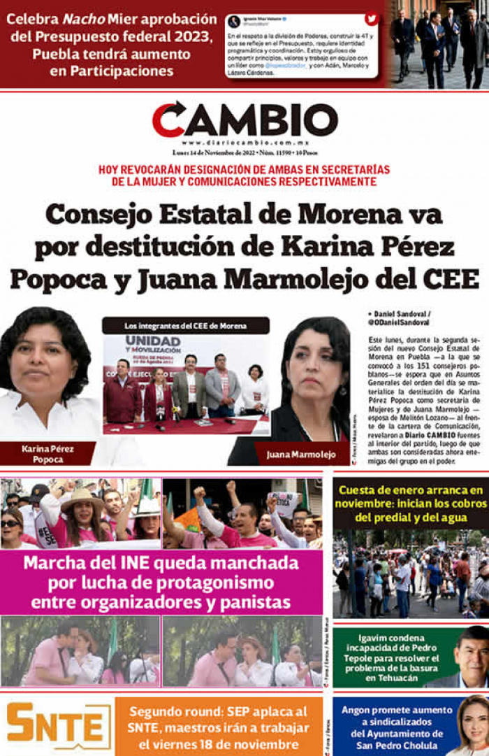 Consejo Estatal de Morena va por destitución de Karina Pérez Popoca y Juana Marmolejo del CEE
