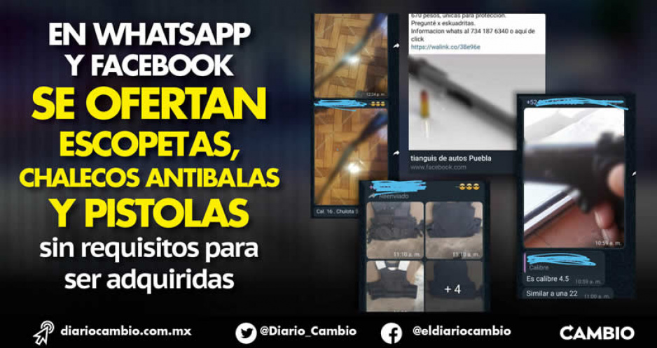 Venta ilegal de armas en la capital poblana llega a Facebook y WhatsApp: los precios alcanzan hasta los 12 mil 500 pesos (FOTOS)