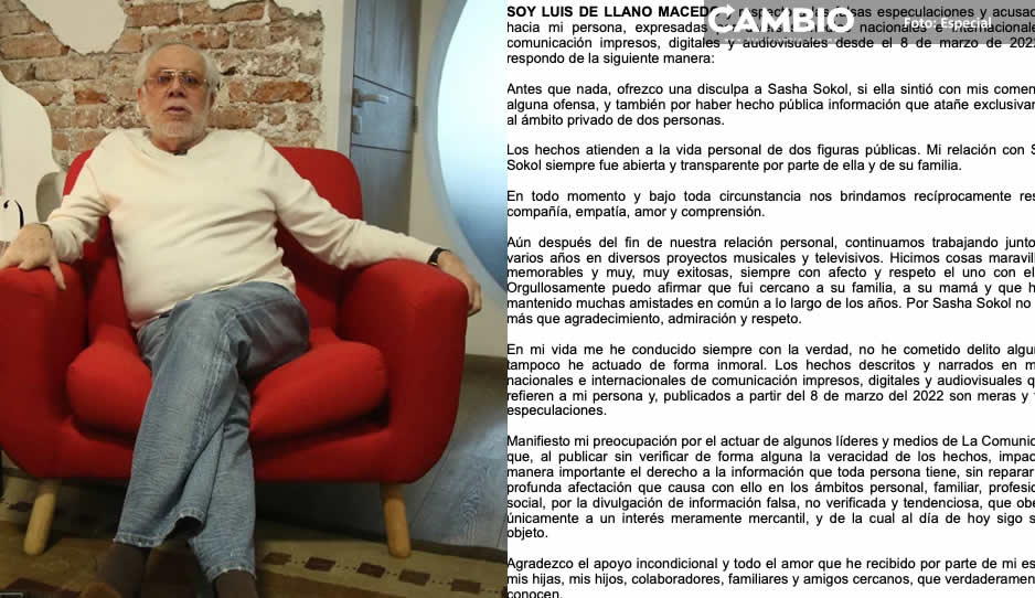 Mi relación con Sasha siempre fue abierta y transparente, no he cometido ningún delito: Luis de Llano