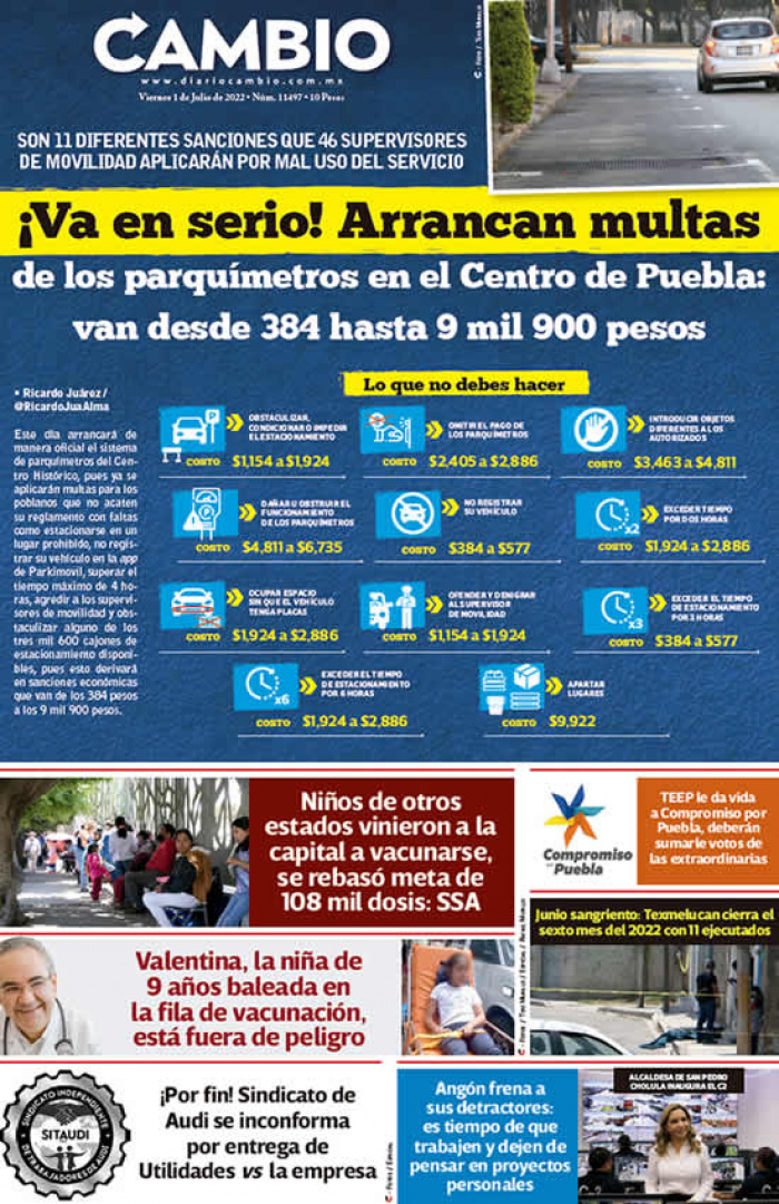 ¡Va en serio! Arrancan multas de los parquímetros en el Centro de Puebla: van desde 384 hasta 9 mil 900 pesos