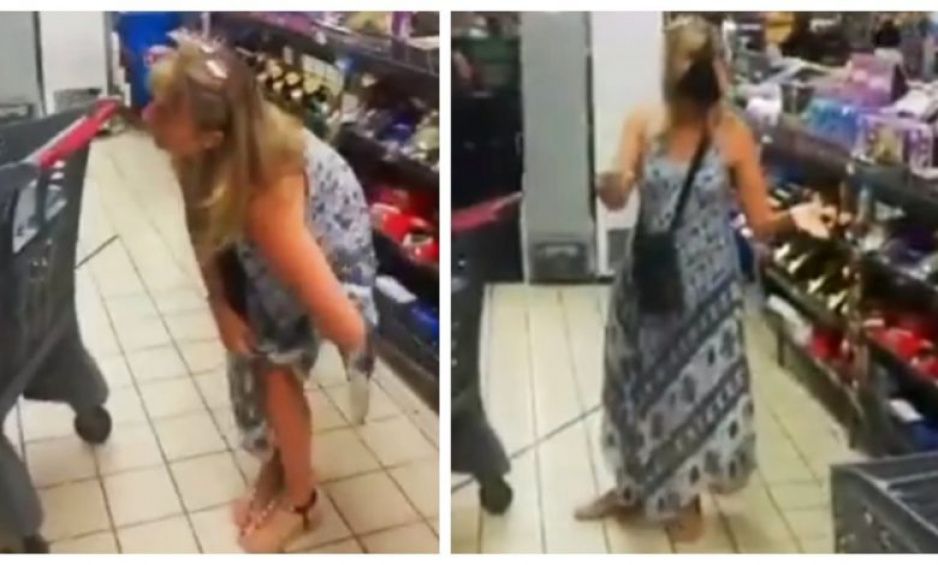 Mujer se quita la tanga y se la pone de cubrebocas en el supermercado (VIDEO)