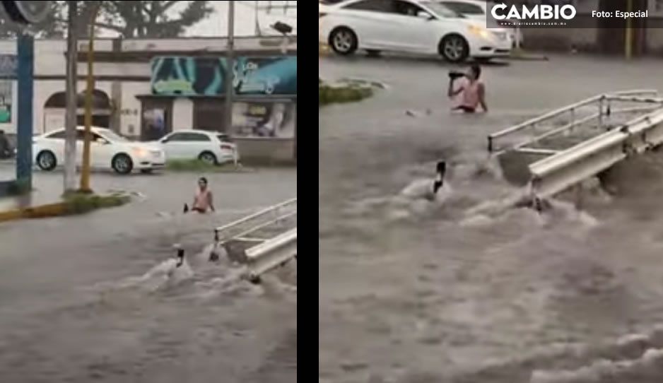 ¡Como si fuera playa! VIDEO de joven se hace viral; disfruta de una cerveza en plena inundación