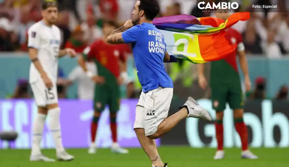 VIDEO: Aficionado irrumpe el partido de Portugal vs Uruguay con bandera arcoíris