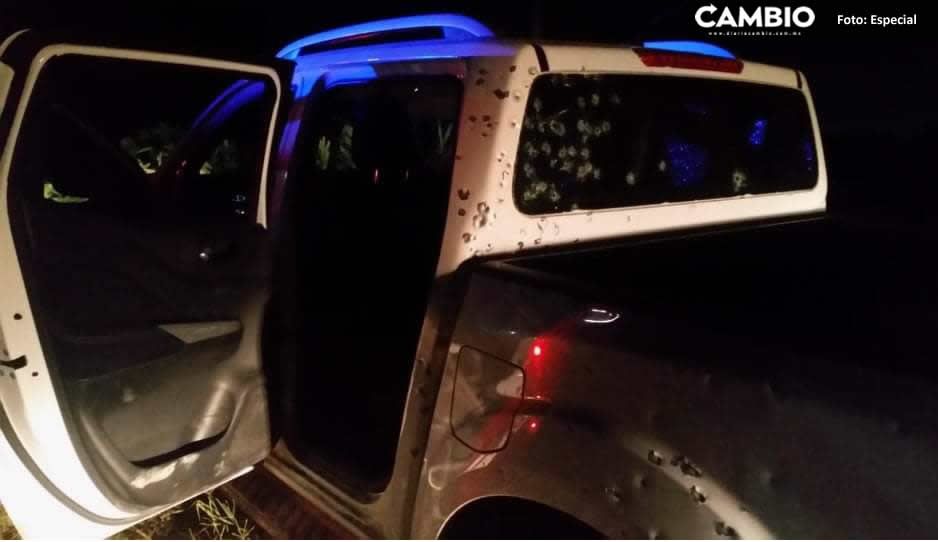 Presuntos asaltantes abandonan a camioneta rafagueda tras persecución en Huixcolotla