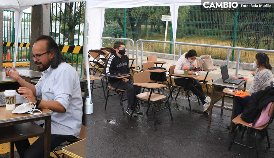 Un fracaso las clases presenciales en el plantón de la UDLAP, sólo fueron cuatro personas (VIDEO)