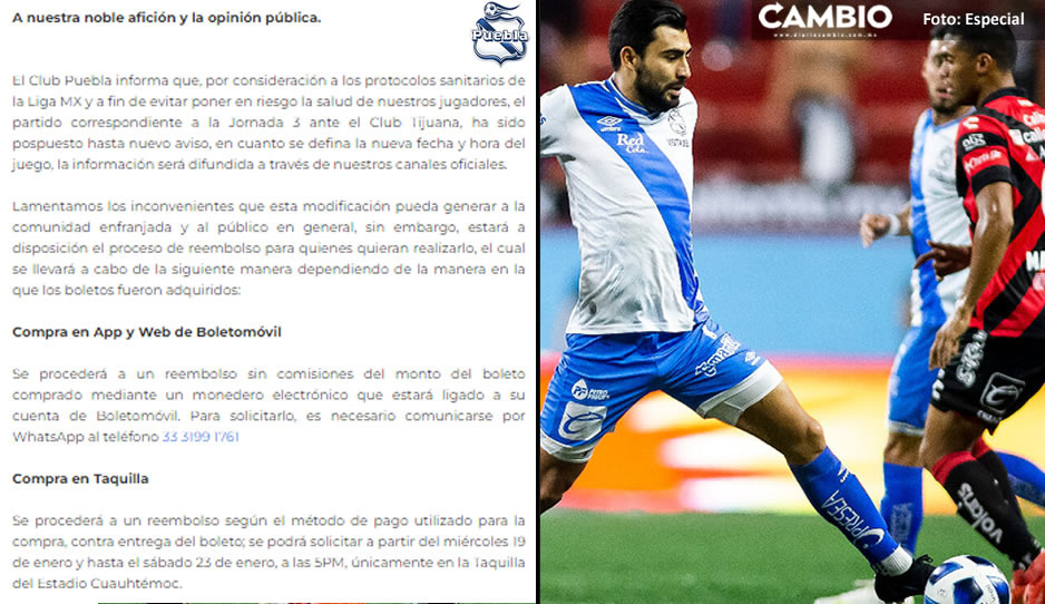 ¡Atención afición! Inicia proceso de devolución de dinero por boletos del Puebla vs Xolos