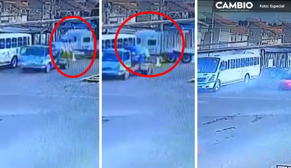 VIDEO: Captan momento exacto en que tráiler impacta y derriba barda de lavandería en Xonacatepec
