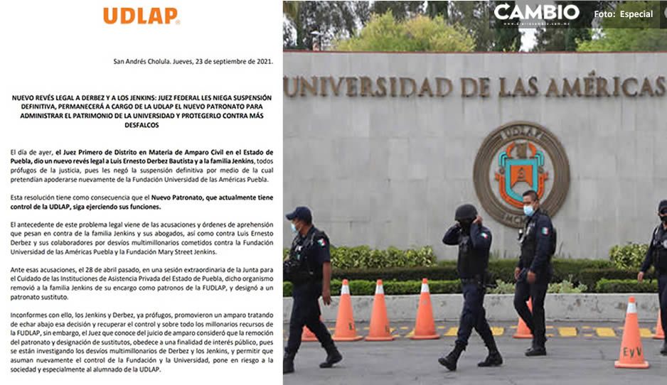 Juez rechaza devolver control de UDLAP a la Fundación Jenkins; les niegan amparo