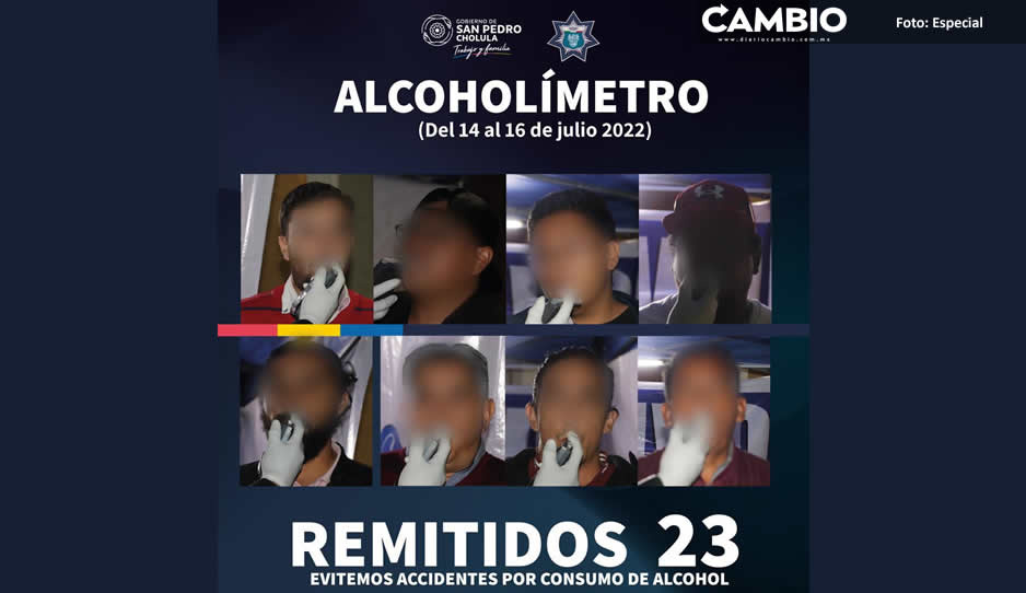 SSC de San Pedro Cholula remite a 23 conductores por operativo alcoholímetro