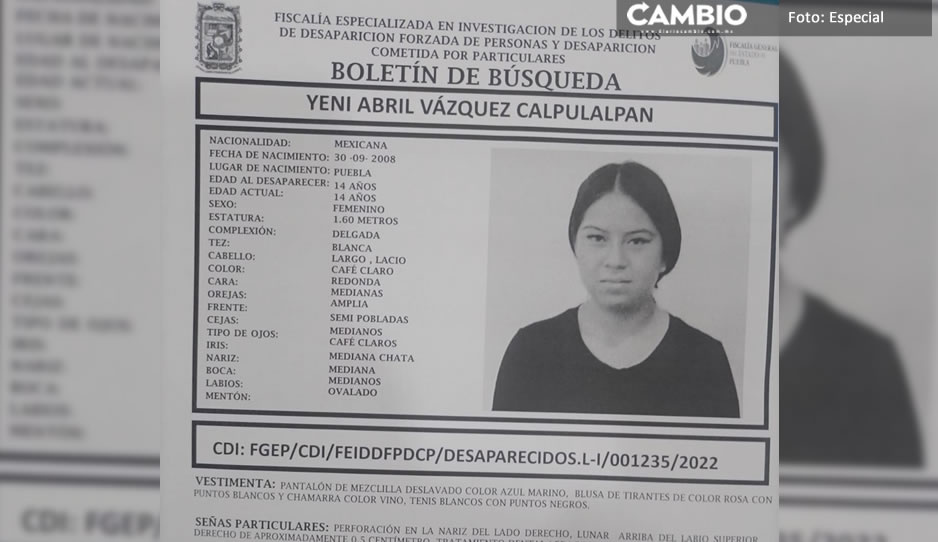 Yeni Abril Vázquez fue vista por última vez en San Pablo Xochimehuacan, ¡Ayúdala a regresar a casa!