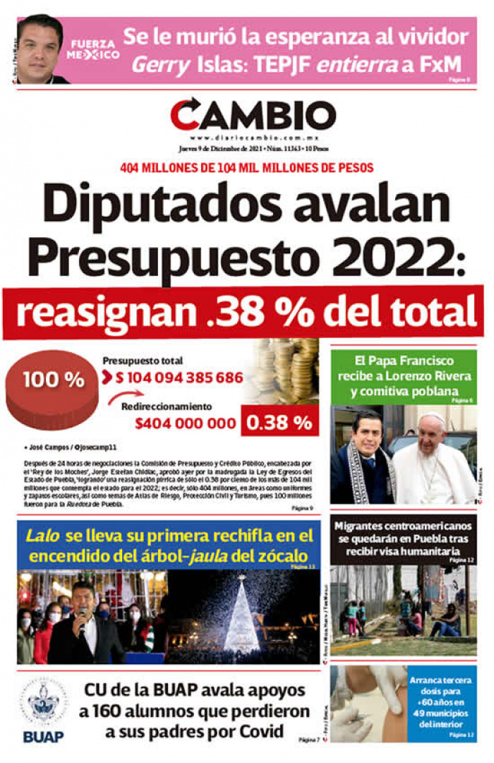 Diputados avalan Presupuesto 2022: reasignan .38 % del total