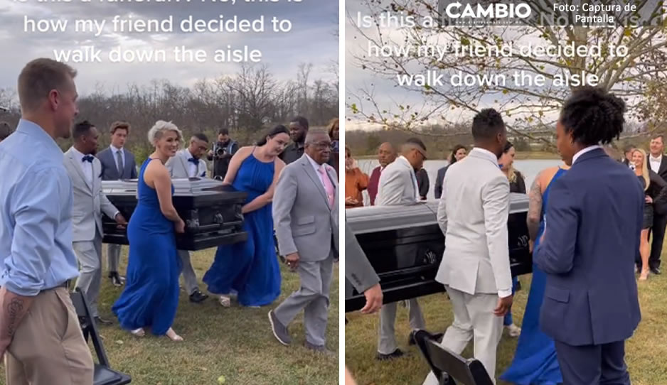 ¿Se murió su soltería? Joven llega a su boda dentro de un ataúd (VIDEO)