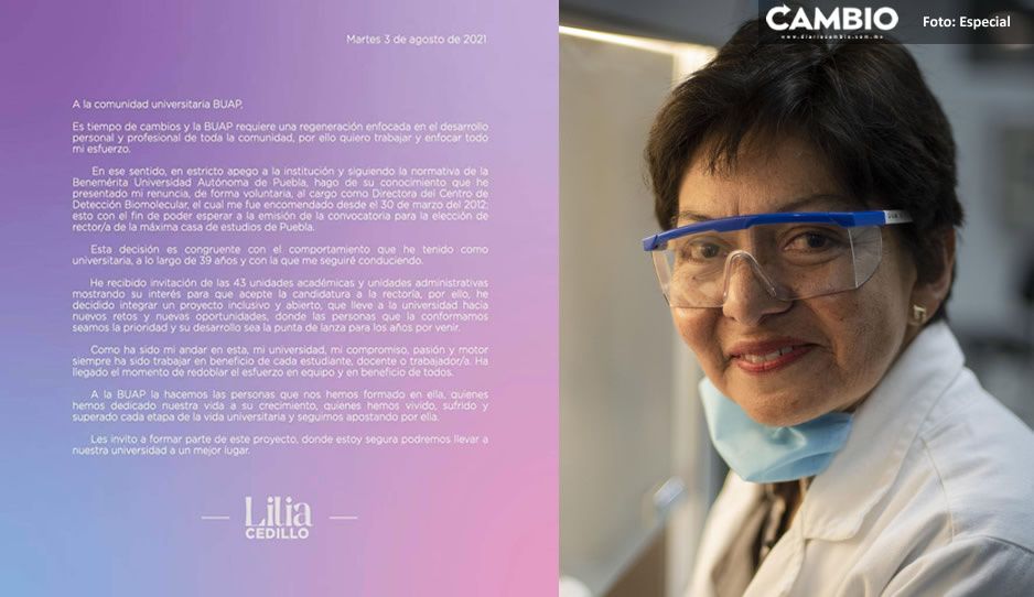 Lilia Cedillo renuncia para ir por la rectoría BUAP; presume apoyo de 43 unidades académicas