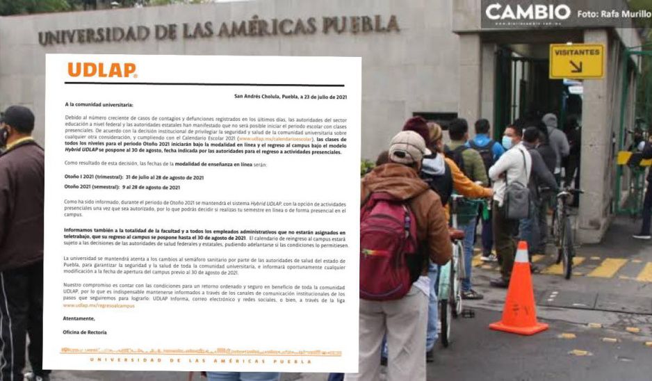 UDLAP regresará a clases presenciales hasta el 30 de agosto ante tercera oleada