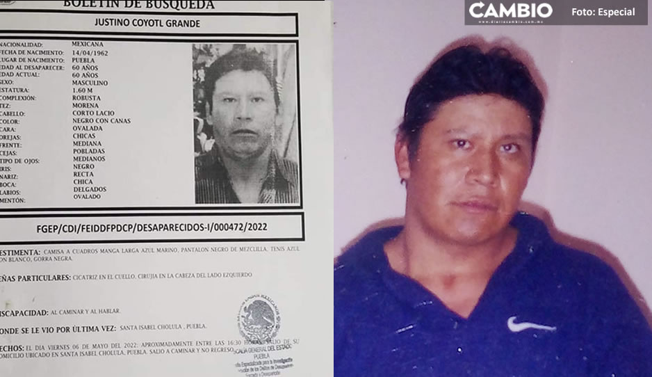 Justino Coyotl de 60 años desapareció en Santa Isabel, ¡Ayúdalo a regresar a casa!