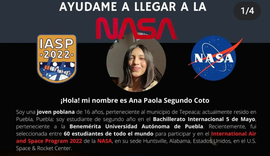 Estudiante de la BUAP seleccionada por la NASA pide apoyo para su estancia en Estados Unidos