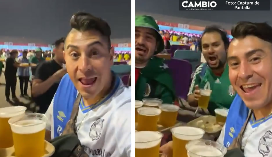VIDEO: Aficionado del Club Puebla presume que compró cerveza en Qatar