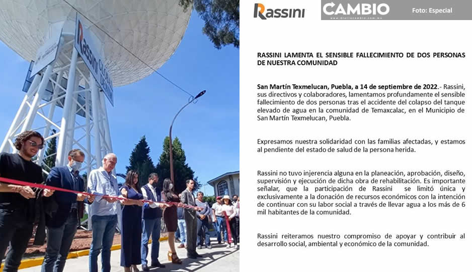 Empresa Rassini se deslinda del desplome en tanque elevado de agua en Texmelucan