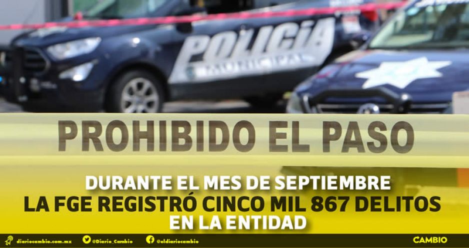 Puebla fue el noveno estado con más delitos durante septiembre: 195 al día