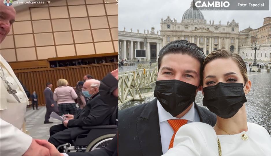 ¡Como si estuvieran de luna de miel! Samuel García y Mariana Rodríguez se toman fotos con el Papa Francisco en el Vaticano (VIDEO)