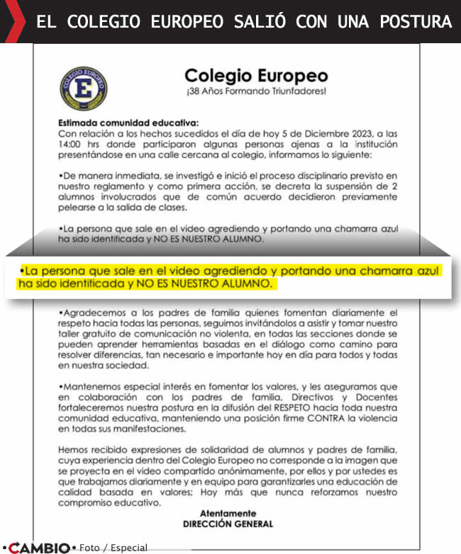 bullying contra luis por vender pan desato golpiza colegio europeo postura